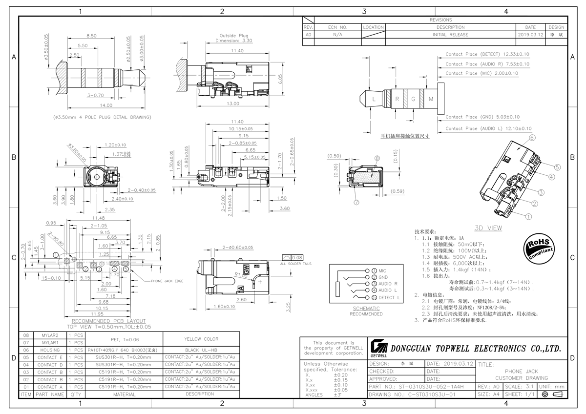 耳機插座 ST-0310S3U-052-1A2H